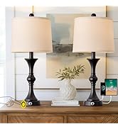 Oneach 3 Way Dimmable Touch Control USB Table Lamps Set of 2 for Living Room Bedroom 21.75“ Moder...