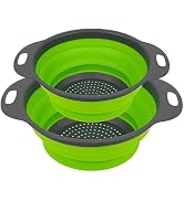 AUAUY 2 Pack Collapsible Colander Set, Round Silicone Folding Collapsible Strainers with Plastic ...
