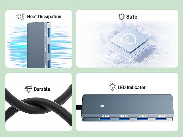 4-Port USB 3.0 Hub with 5Gbps Data Transfer, Ultra-Slim Data USB C Hub for MacBook, iMac, Surface