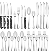 24 Pcs Silverware Set with Steak Knives Service for 4,Stainless Steel Flatware Set,Mirror Polishe...