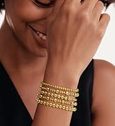 adoyi Gold Bracelets for Women, 14K Gold Plated Beaded Bracelets Gold Stretch Bead Ball Bracelet ...