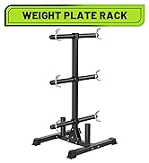 HANDBODE Weight Plate Rack with Barbell Storage, 6-Peg Vertical Holder for 1 or 2-Inch Plates, He...
