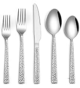 Hammered Silverware Set, HaWare 60-Piece Stainless Steel Flatware Set for 12, Modern Eating Utens...
