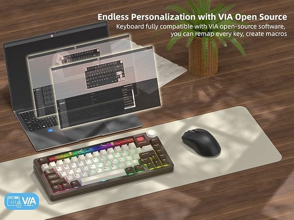75% Mechanical Keyboard with Screen and Knob, Retro Creamy Wireless Gaming Keyboard Custom