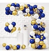 RUBFAC Navy Blue Gold Balloon Garland Arch Kit 146pcs Royal Blue Gold White Balloons for Graduati...