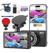 Dash Cam Front and Rear, Dash Cam 4K WiFi/APP Control Dashcam W/ 64GB Card Dash Camera for Cars D...
