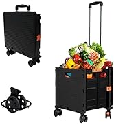 Foldable Utility Cart Folding Portable Rolling Crate Handcart Shopping Trolley Wheel Box with Lid...