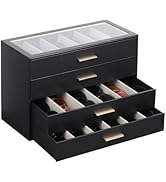 AUTORK PU Leather Sunglasses Organizer Case with Lock,4-Layer 24-Slot Eyeglass Display Box with D...