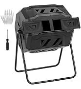 OLIXIS Compost Bin Outdoor 43 Gallon, Dual Chamber Composter Tumbler Outdoor with Gloves, Efficie...