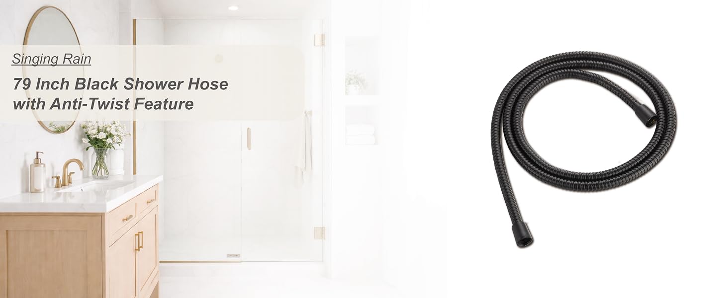 79 Inch Black Shower Hose with Anti- Twist Feature