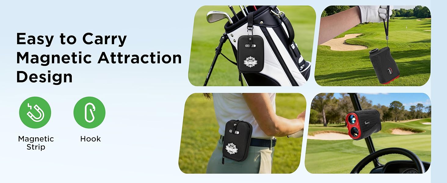 Easy to Carry with magnetic attraction design,This golf range finder for hunter and golfer