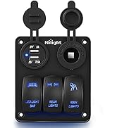 Nilight 3 Gang Rocker Switch Panel with USB Charger and Cigarette Lighter 12V 24V Toggle Switch L...