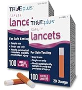 TRUEplus Single-Use Safety Lancets, Sterile Blood Lancets, 28g, 4 cm, 100 Count, 2 Packs