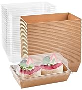 Ocmoiy 50 Pack Brown Charcuterie Boxes with Clear Secure Lids, Rectangle Disposable Paper Cake Co...