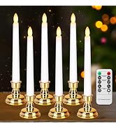 FREEPOWER Flameless Window Candles with Gold Candle Bases, Battery Operated Taper Candle with 4H/...