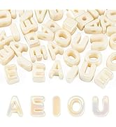 FASHEWELRY 50Pcs 20mm Big Vowel Letter Beads Beige Large Hole Acrylic Alphabet Beads for Bracelet...