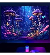 SparkLia Blacklight Fantasy Mushroom Forest Tapestry - UV Reactive Glow in The Dark Enchanted Nat...