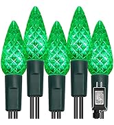 WATERGLIDE C6 Christmas Lights, 33ft 100 LED Faceted String Lights Green Wire Fairy Lights with 2...