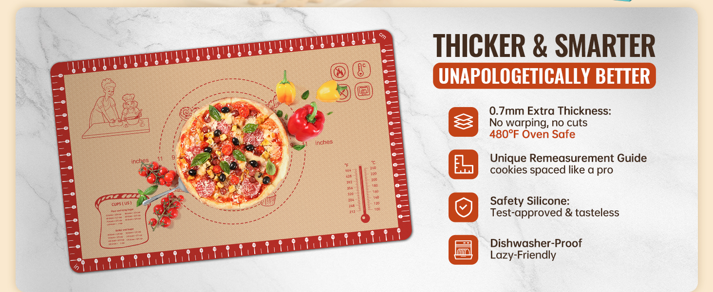 non stick baking mat silicone pastry mat for dough rolling, bread mat, surdough mat, cookie mat