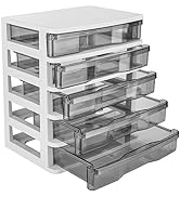 Charmewooden 5 Drawer Desktop Storage with clear drawers, Small organizer with drawers, Clear Des...