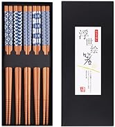 GLAMFIELDS Bamboo Chopsticks Reusable Japanese Style Lightweight 5 Pairs Ramen Chop Sticks Case G...