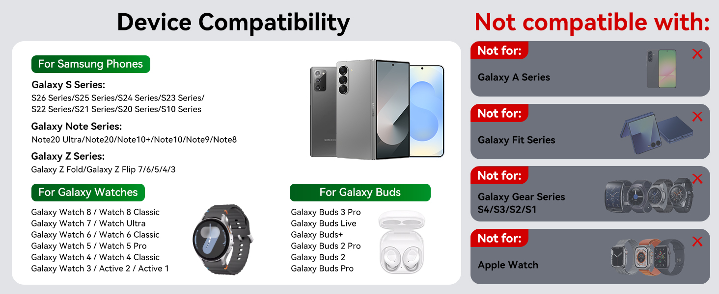 Compatible with Samsung Galaxy Phone Galaxy Watch Galaxy Buds