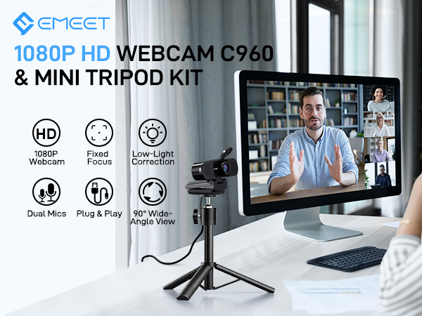 EMEET C960 Webcam with Tripod