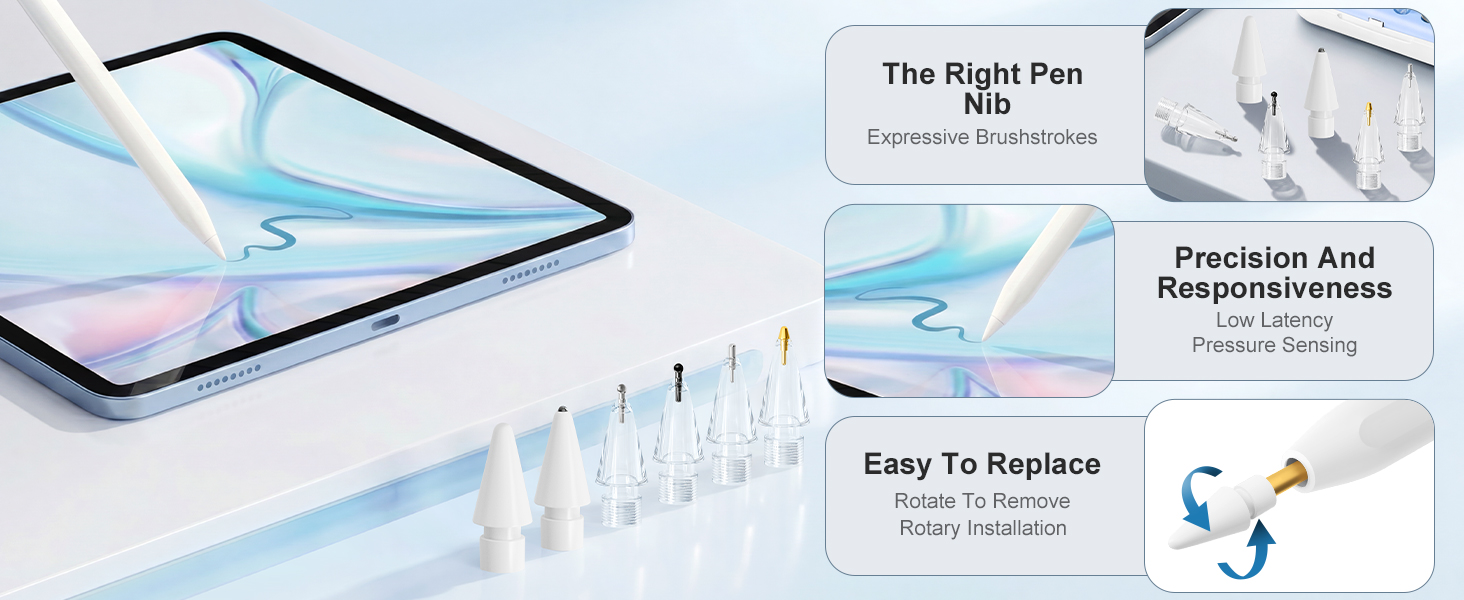 Replacement Tips for Apple Pencil Pro/USB C/2nd Gen/1st Gen Tips with Storage Box