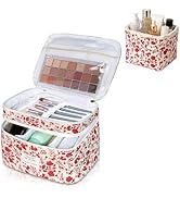 Gosect Makeup Bag, Quilted Cosmetic Bag Set, Drawstring Makeup Bag with Canvas Lining, Large Flor...