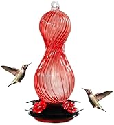Hummingbird Feeder for Outdoors Hanging, Hand Blown Glass 24 OZ Capacity Hummingbird Bird Nectar ...