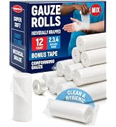 12 Gauze Rolls - [4x2”, 4x3”, 4x4”] - 4.1yd - Soft and Breathable Rolled Gauze - Latex-Free Premi...