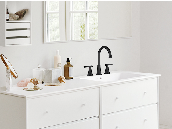 Matte Black Bathroom Sink Faucet Bathroom Faucets for Sink 3 Hole Faucet for Bathroom Sink Vanity RV