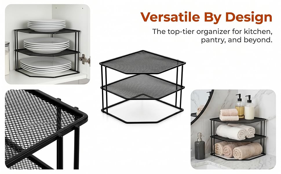 Yarlung 3-Tier Cabinet Corner Shelf, 9x9x7.5 Inches Metal Wire Plate Rack Kitchen Counter Organizer