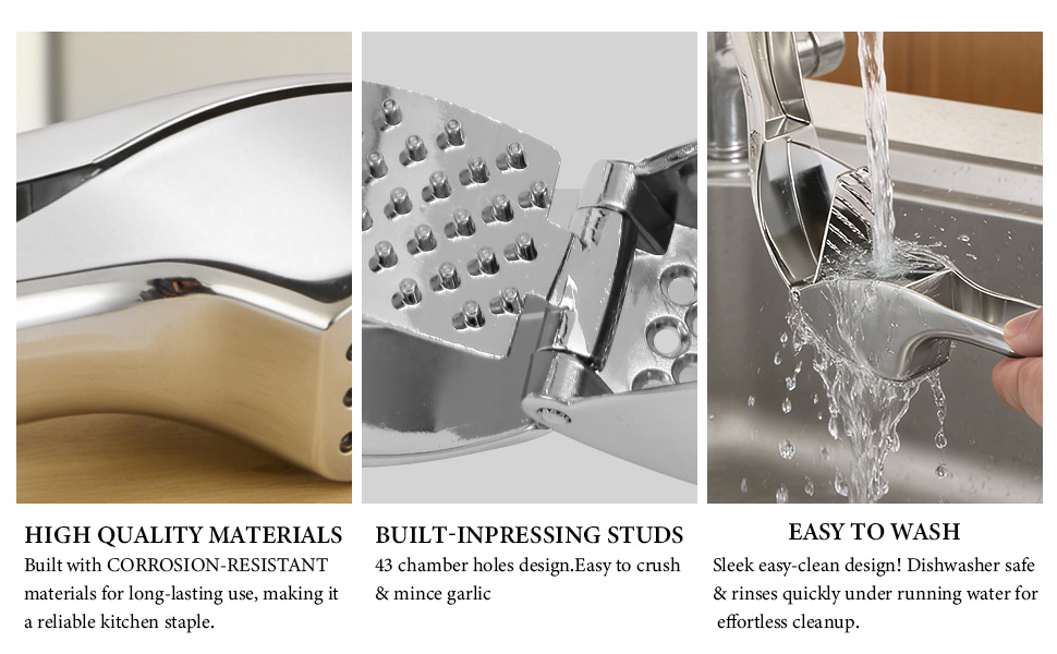 The garlic press can be rinsed with clean water or washed in the dishwasher after use.