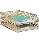 Blu Monaco Gold Desk Organizer Stackable Paper Tray Set of 2 - Metal Two Tier Tray - Stackable Le...
