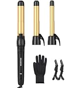 Rotating Curling Iron 3 in 1 Set, Automatic Curling Wand with 3 Interchangeable Ceramic Barrels(0...