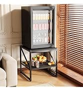 Mexin 20 Inch Square End Table, Mini Fridge Stand with 2-Tier Storage Shelf, High Load Capacity S...