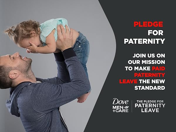 Man lifting toddler in the air with text on the right-side against gray background.