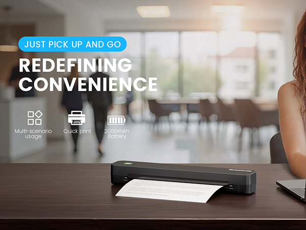 Text reads 'JUST PICK UP AND GO' and 'REDEFINING CONVENIENCE'. Marketing images showing product or service convenience concept.