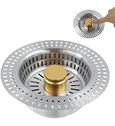 Chinflly 3 in 1 Kitchen Sink Drain Strainer &amp; Sink Stopper, Stainless Steel Pop Up Drain Cover wi...