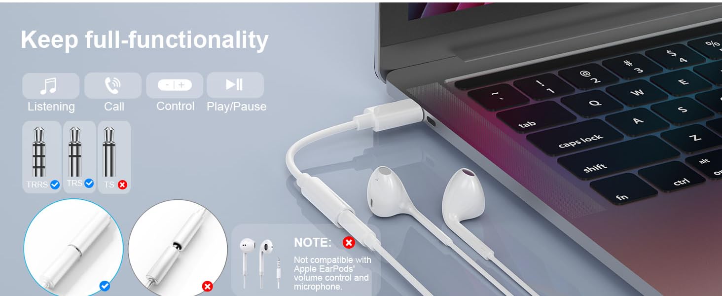 USB C to 3.5mm Headphone Jack Adapter USB C to Aux Audio Dongle Cable Cord