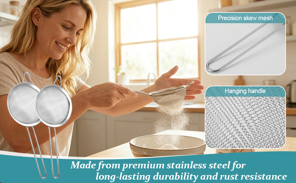 2 Pack Fine Mesh Strainer, Small Stainless Steel Sieves with Handles