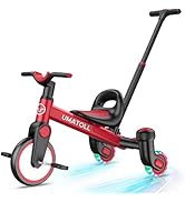 Umatoll 3-in-1 Toddler Tricycle for 18 Months to 5 Year Old, Toddler Toy with Adjustable Push Han...