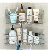 Menbyci Corner Shower Caddy, Adhesive Shower Shelf with Hooks, Stainless Steel Rustproof Bathroom...