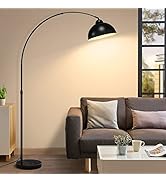 Modern Arc Floor Lamp with Metal Hanging Dome Shade, Industrial Adjustable Over The Couch Stand U...