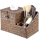 Sumnacon Square Woven Tissue Box Cover - Decorative Cube Tissue Box Holder with Side Organizer, R...