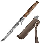 ITOKEY EDC Pocket Knife with Sheath, Gentleman’s Slim Knife with Tanto Blade, Wood Handle, Flippe...