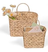iEGrow Set of 2 Hanging Basket, Wicker Wall Basket Natural Water Hyacinth, Hanging Baskets for Or...