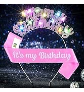 Uranian Light Up Birthday Headbands and Sash Led Rhinestone Crowns Birthday Hairbands Party Favor...