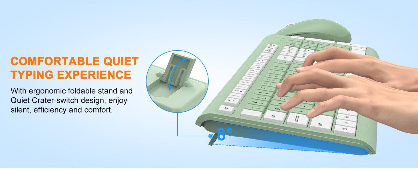 Wireless Keyboard and Mouse Combo, Full Size Silent Ergonomic Keyboard Mouse
